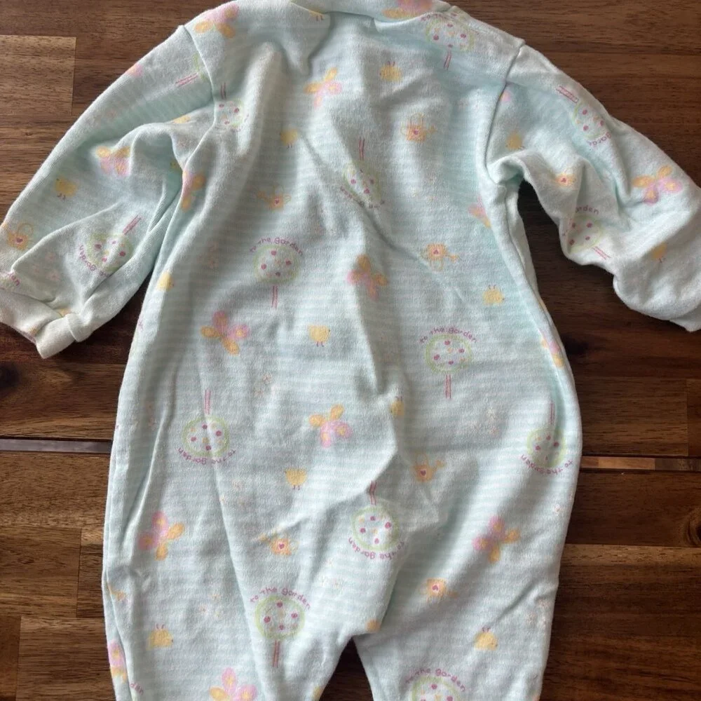 Vtg 1990s Carter’s Pastel Butterflies Tree Long Sleeve Snap Footie Size 6-9month